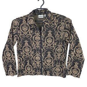 Womens Chicos Design Black & Beige Floral Full Zip Jacket Rayon Cotton Blend 2